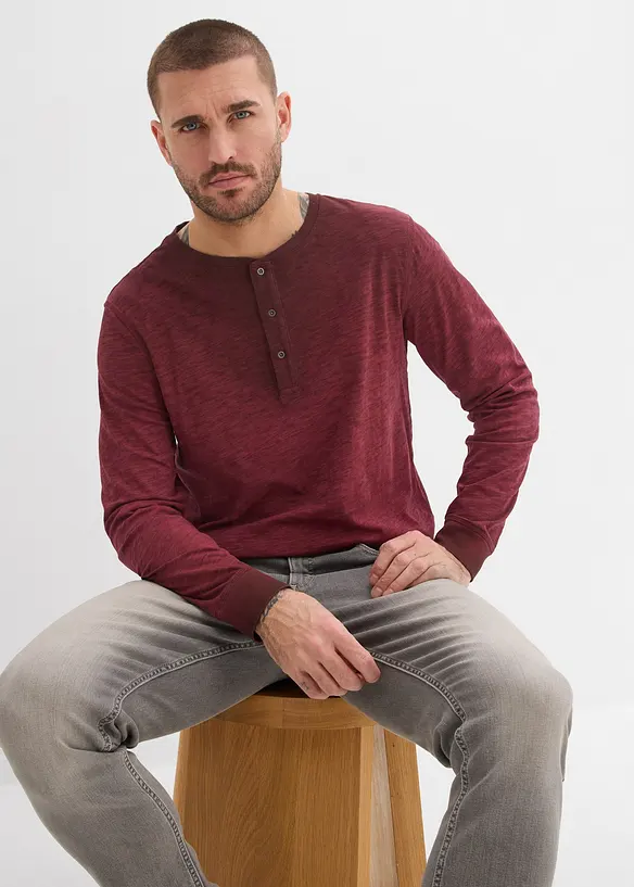 Maglia serafino a maniche lunghe in cotone biologico effetto lavato, bonprix