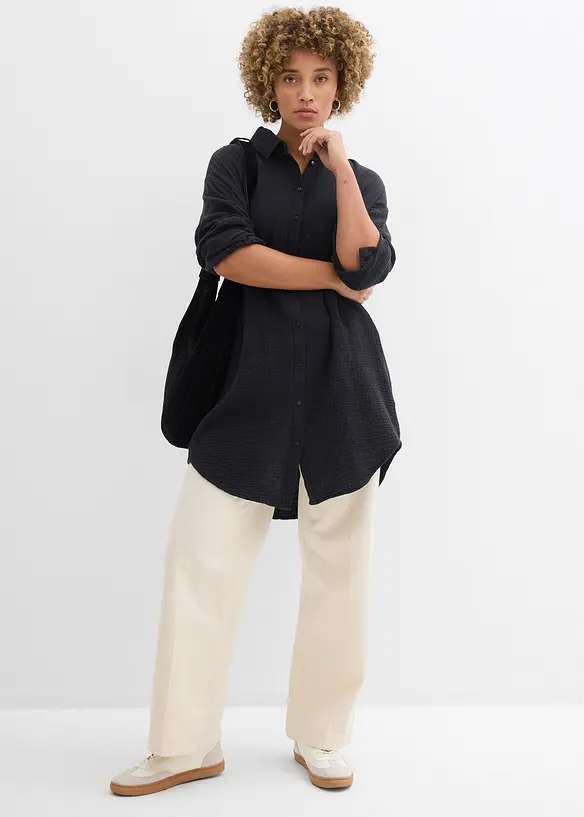 Camicia oversize in mussola di puro cotone, bonprix