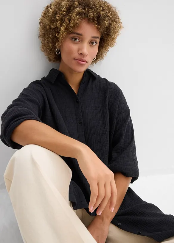 Camicia oversize in mussola di puro cotone, bonprix