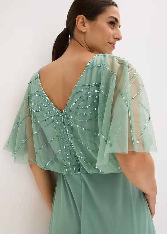 Abito lungo in tulle raffinato con paillettes, bonprix