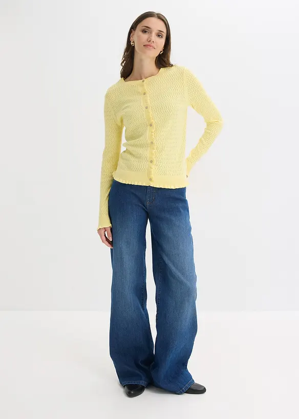 Cardigan traforato in misto cotone, bonprix