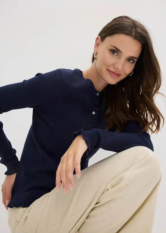 Cardigan traforato in misto cotone, bonprix