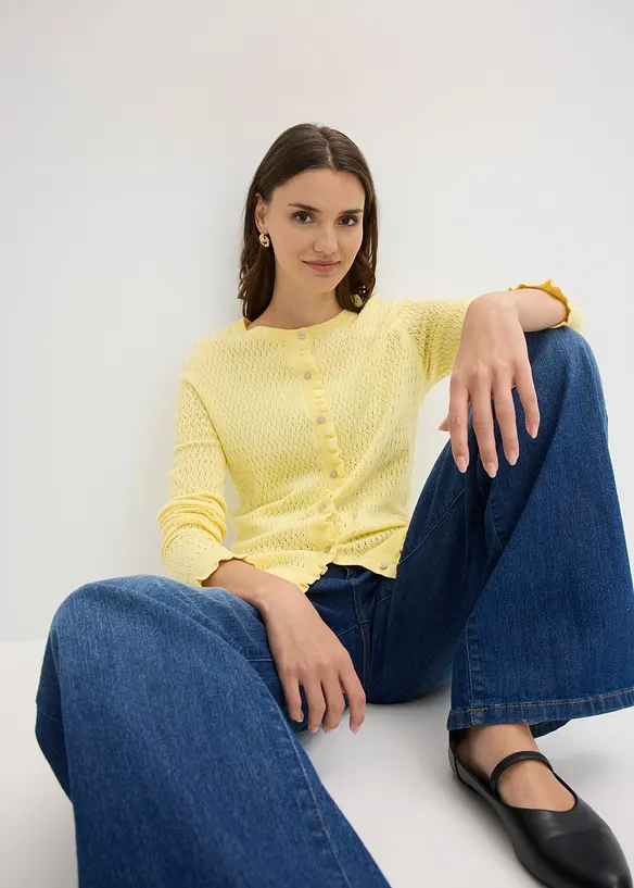 Cardigan traforato in misto cotone, bonprix