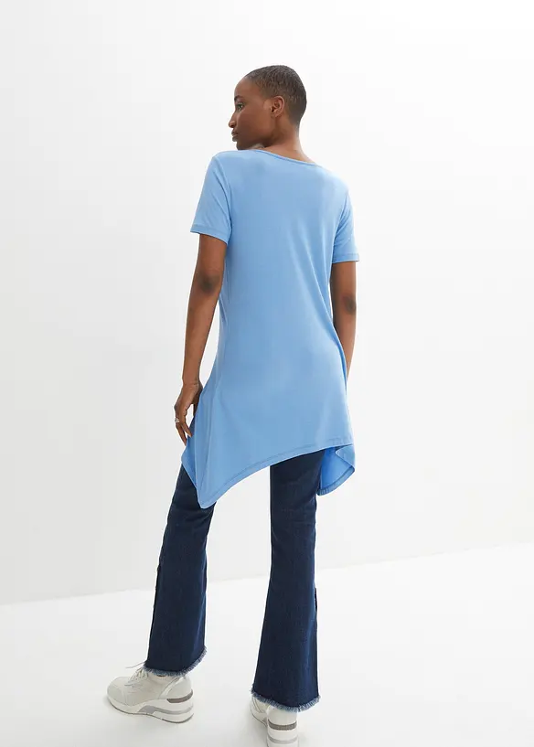 Maglia lunga con fondo asimmetrico a punte e farfalle, bonprix