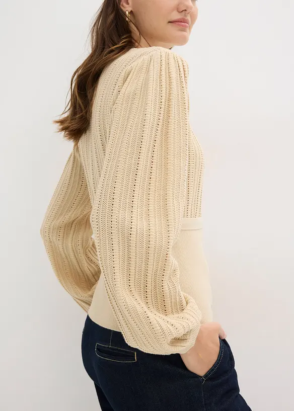 Maglione traforato in misto cotone, bonprix