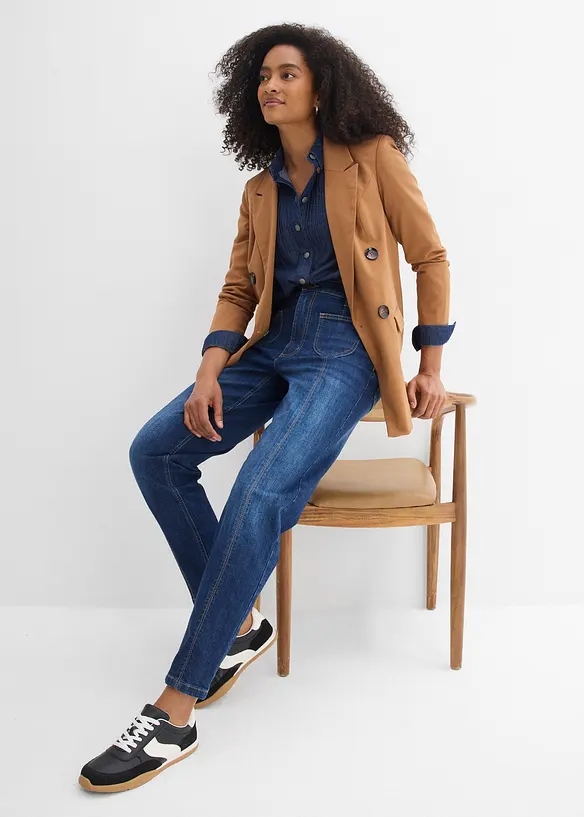 Mom jeans cropped, vita alta, bonprix