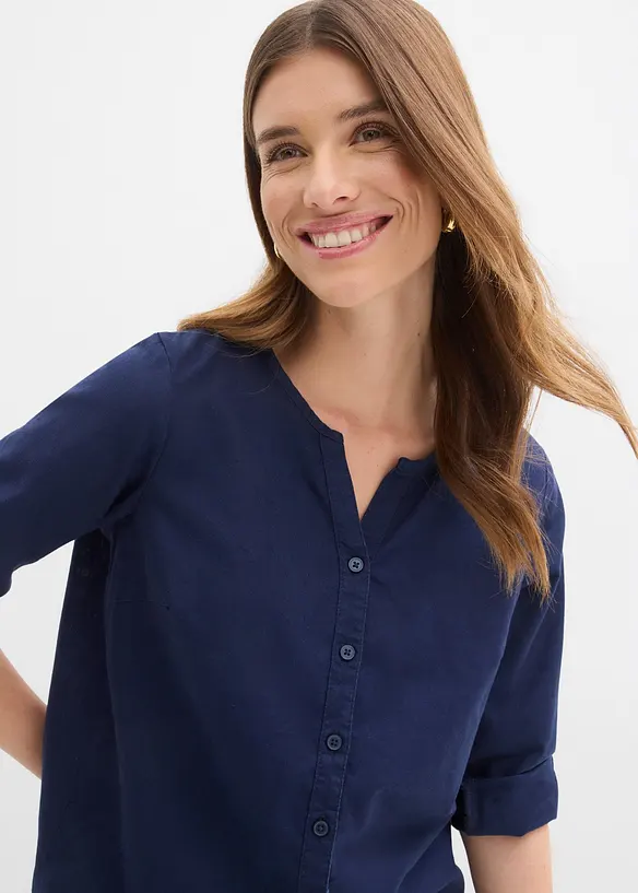 Blusa in misto lino con maniche a 3/4, bonprix
