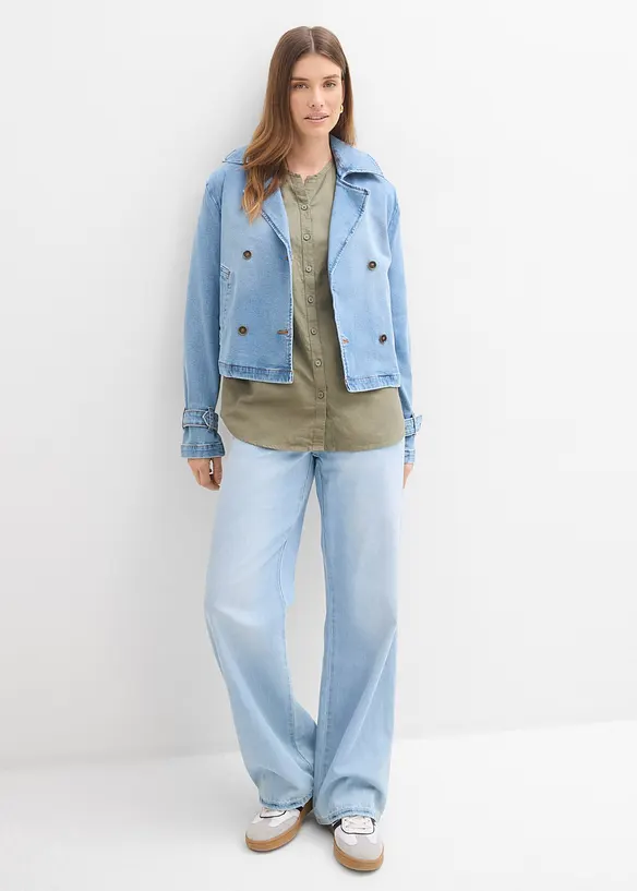 Blusa in misto lino con maniche a 3/4, bonprix