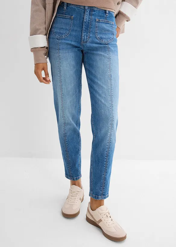 Mom jeans cropped, vita alta, bonprix