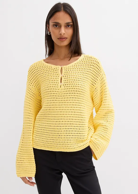 Maglione oversize traforato in puro cotone, bonprix