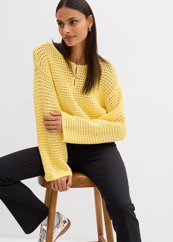 Maglione oversize traforato in puro cotone, bonprix