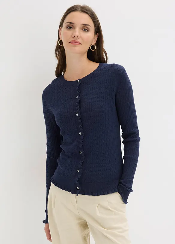 Cardigan traforato in misto cotone, bonprix