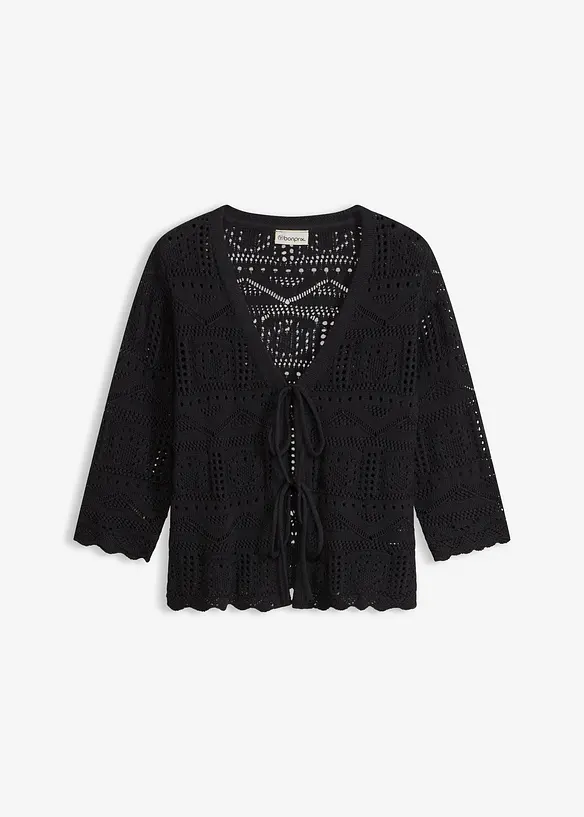 Cardigan traforato con laccetti da annodare, bonprix