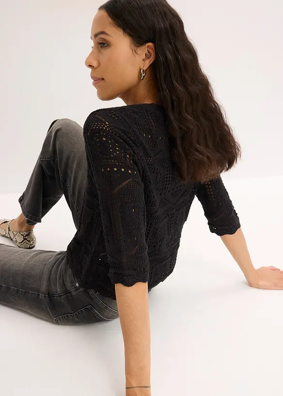 Cardigan traforato con laccetti da annodare, bonprix