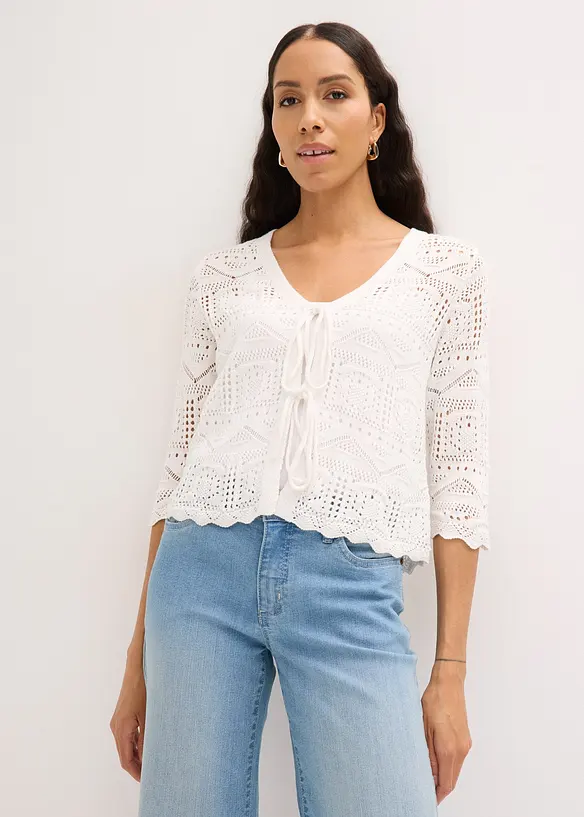 Cardigan traforato con laccetti da annodare, bonprix