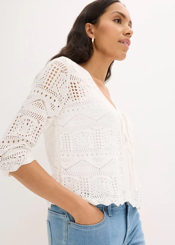 Cardigan traforato con laccetti da annodare, bonprix