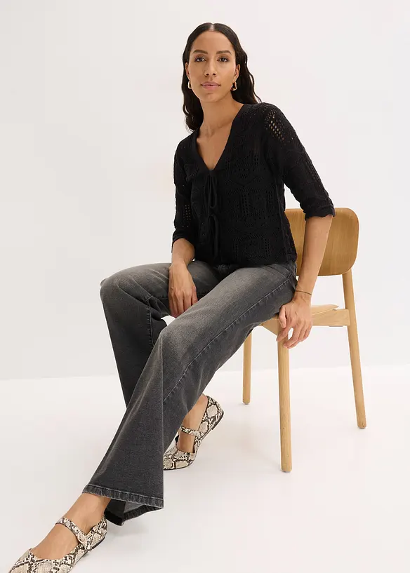 Cardigan traforato con laccetti da annodare, bonprix