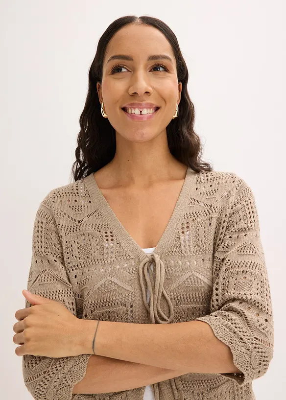 Cardigan traforato con laccetti da annodare, bonprix