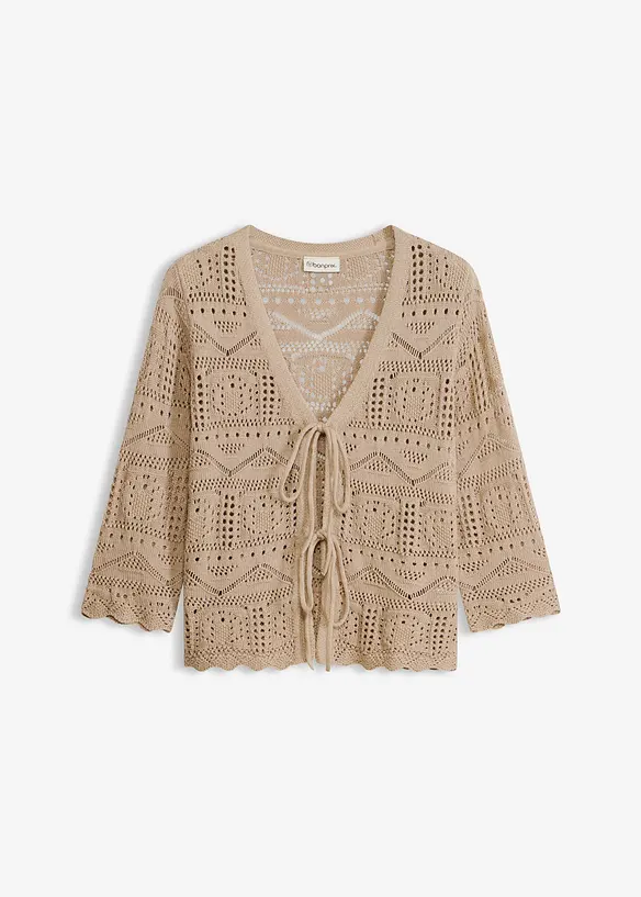 Cardigan traforato con laccetti da annodare, bonprix