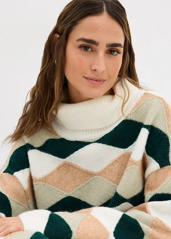 Maglione a collo alto con motivo geometrico, bonprix