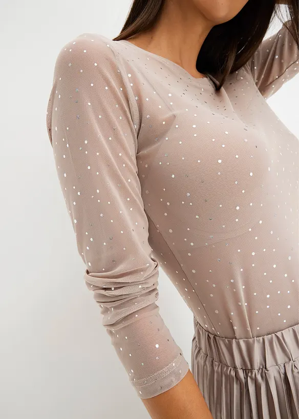 Maglia a maniche lunghe in mesh glitterato, bonprix
