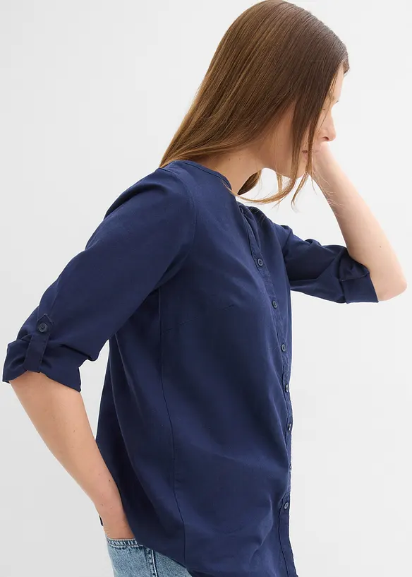 Blusa in misto lino con maniche a 3/4, bonprix