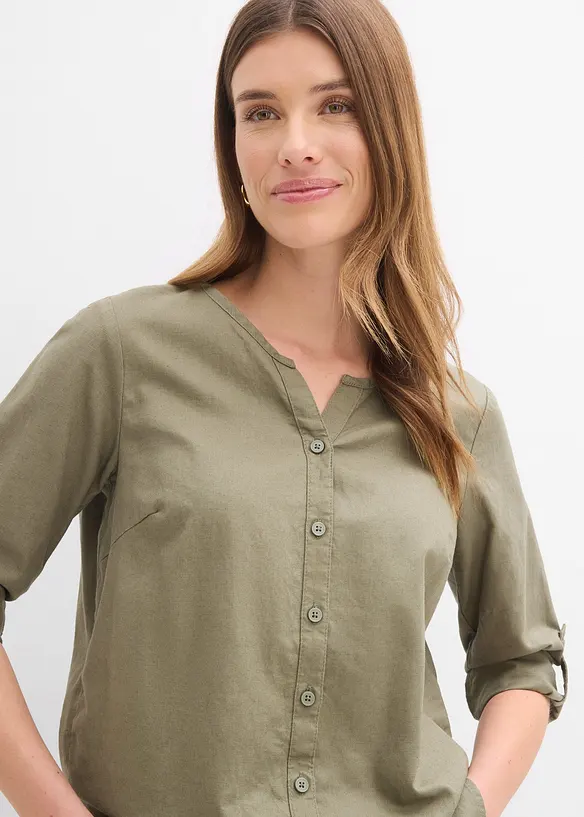 Blusa in misto lino con maniche a 3/4, bonprix