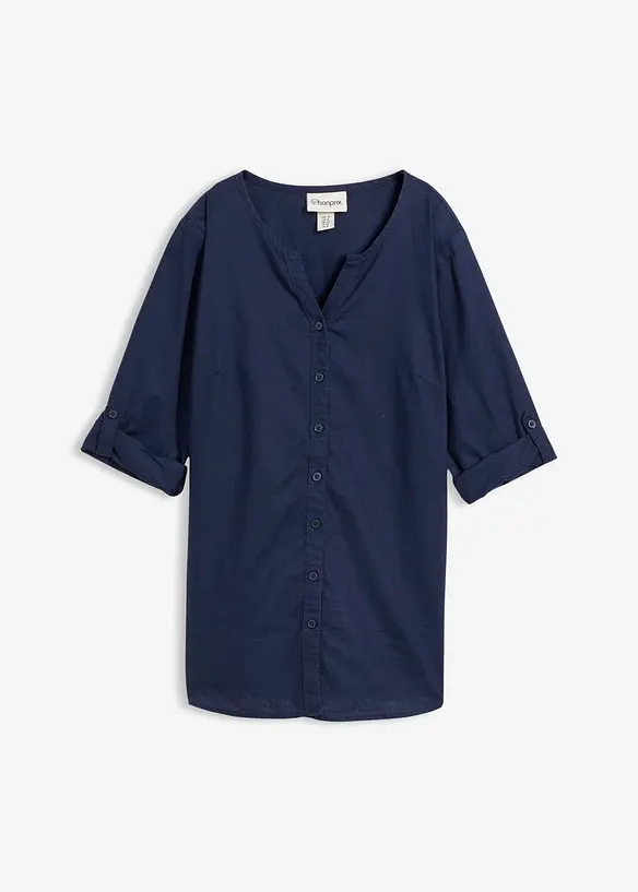 Blusa in misto lino con maniche a 3/4, bonprix