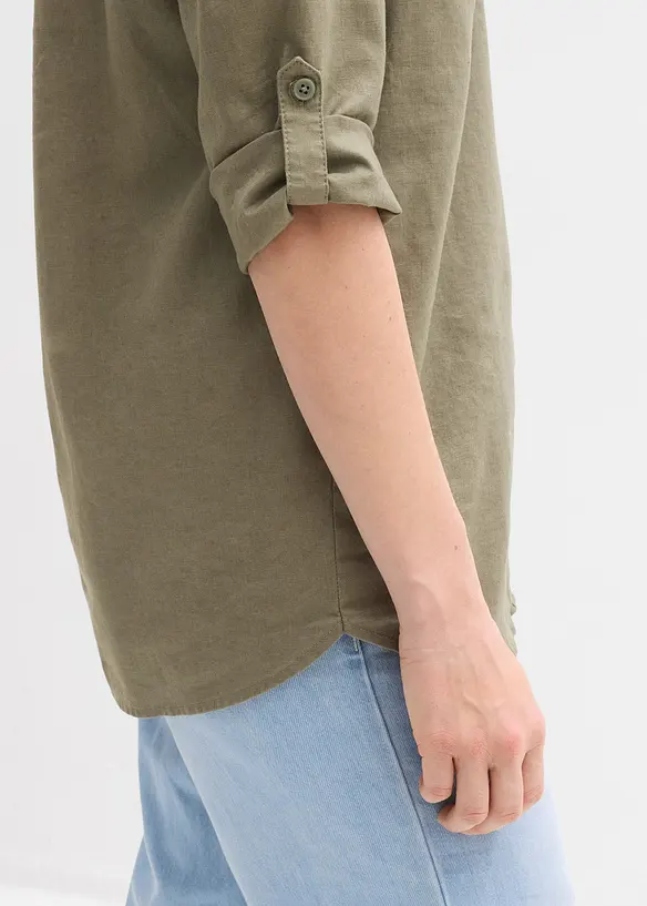 Blusa in misto lino con maniche a 3/4, bonprix