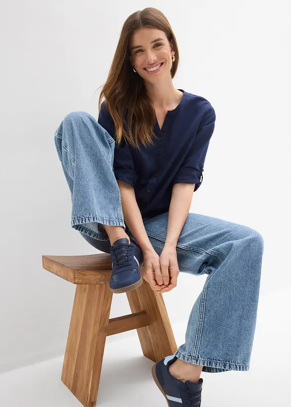 Blusa in misto lino con maniche a 3/4, bonprix