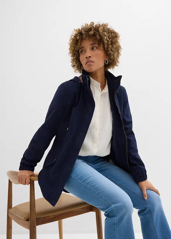 Parka da mezza stagione in cotone con cappuccio in fantasia, bonprix