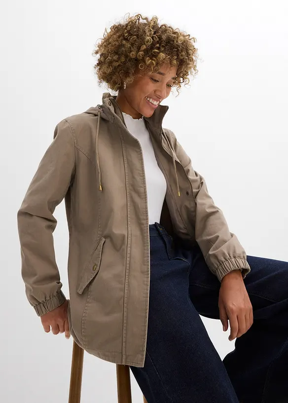 Parka da mezza stagione in cotone con cappuccio in fantasia, bonprix