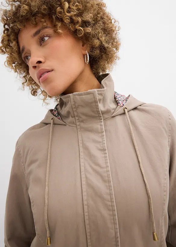 Parka da mezza stagione in cotone con cappuccio in fantasia, bonprix