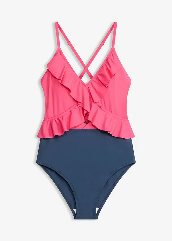 Costume intero con cut-out e volant, bonprix