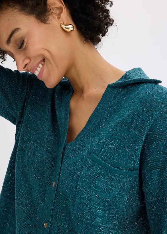 Cardigan in maglia traforata con filato glitterato, bonprix
