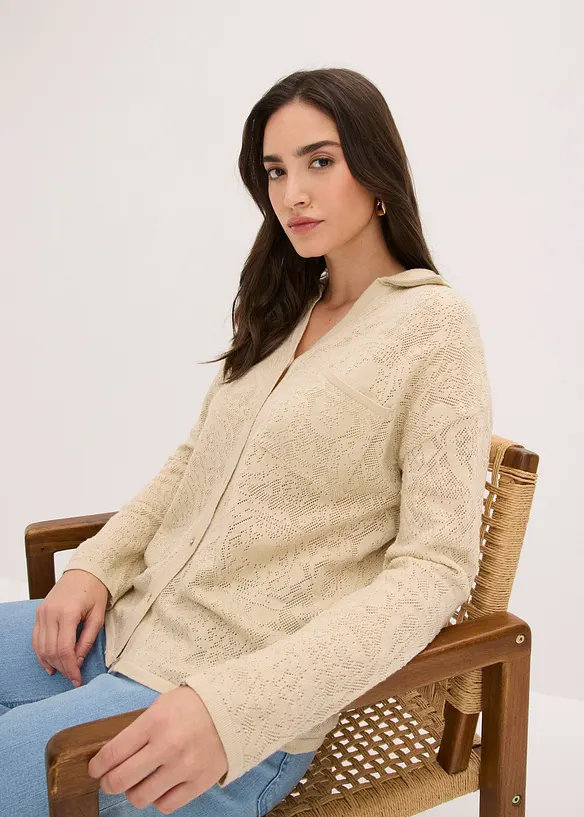 Cardigan in maglia traforata con filato glitterato, bonprix