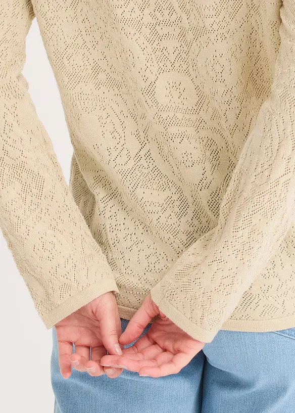 Cardigan in maglia traforata con filato glitterato, bonprix