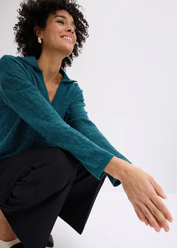 Cardigan in maglia traforata con filato glitterato, bonprix