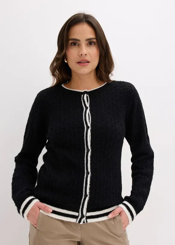 Cardigan traforato con filato piumato, bonprix