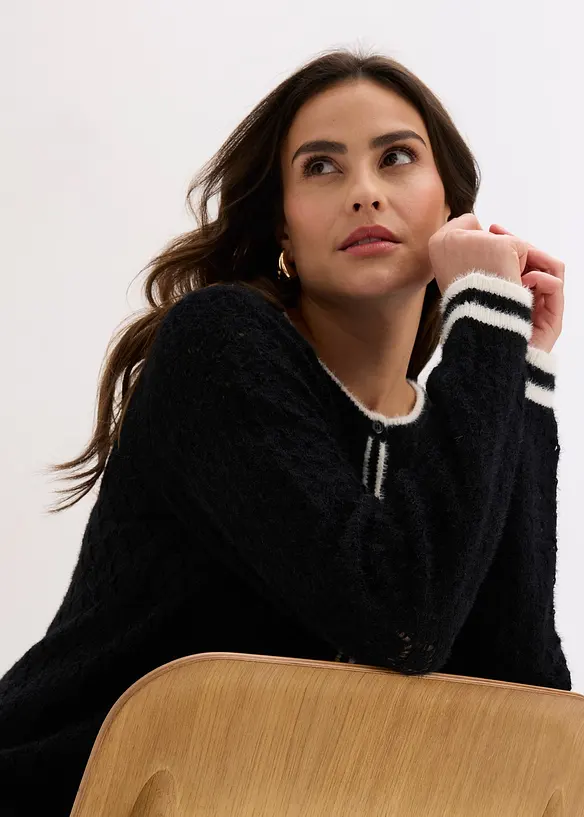 Cardigan traforato con filato piumato, bonprix