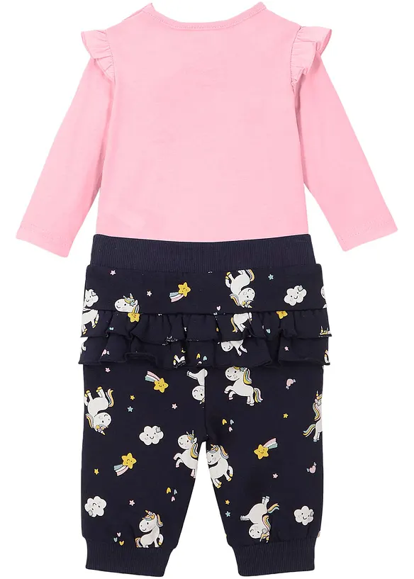 Body a maniche lunghe + pantaloni in felpa (set 2 pezzi) in cotone biologico, bonprix