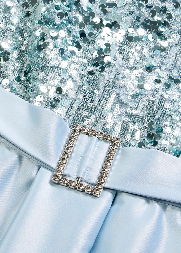 Abito lungo in satin lucido con paillettes, bonprix