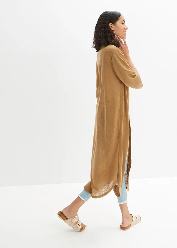 Cardigan lungo effetto lino, bonprix