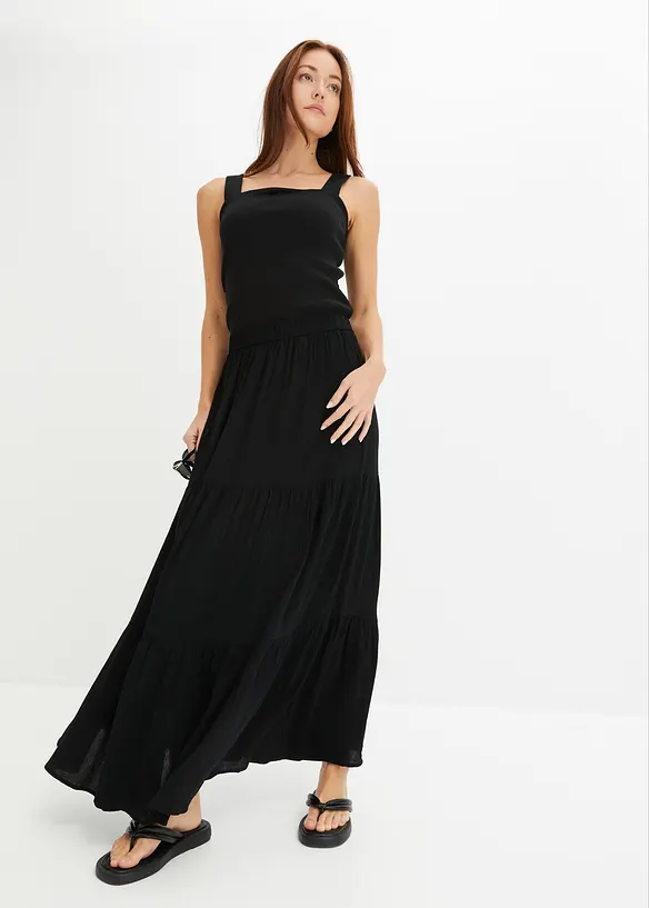 Gonna lunga a balze in viscosa operata, bonprix