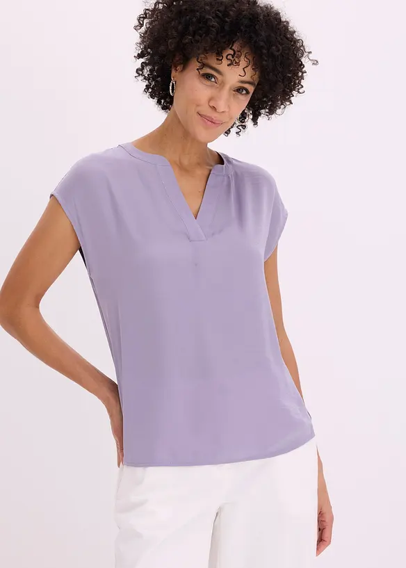 Blusa in satin a maniche corte, taglio morbido a spalle scese, bonprix
