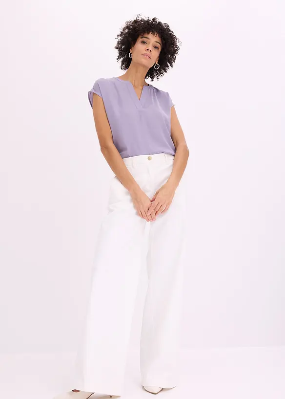 Blusa in satin a maniche corte, taglio morbido a spalle scese, bonprix