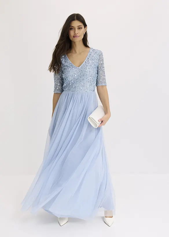 Abito da sera in tulle delicato con ricamo e paillettes, bonprix