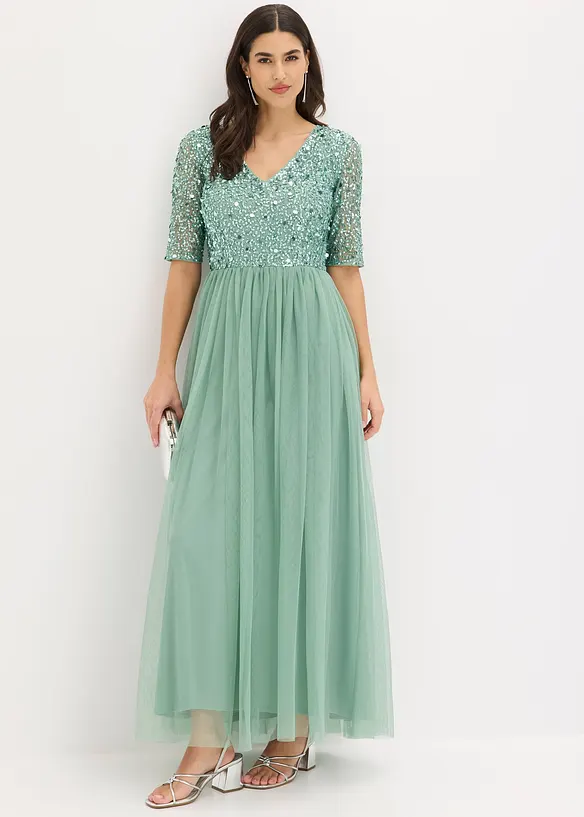 Abito da sera in tulle delicato con ricamo e paillettes, bonprix