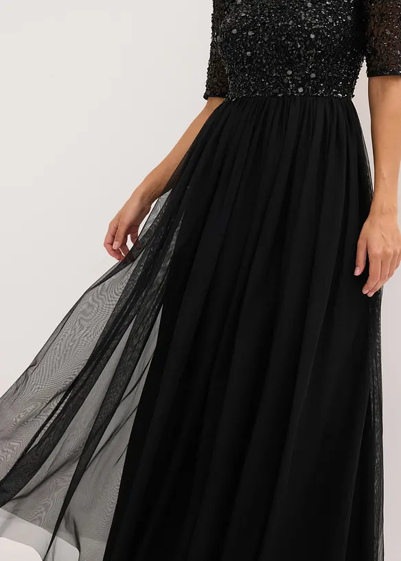 Abito da sera in tulle delicato con ricamo e paillettes, bonprix
