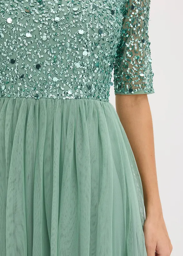 Abito da sera in tulle delicato con ricamo e paillettes, bonprix